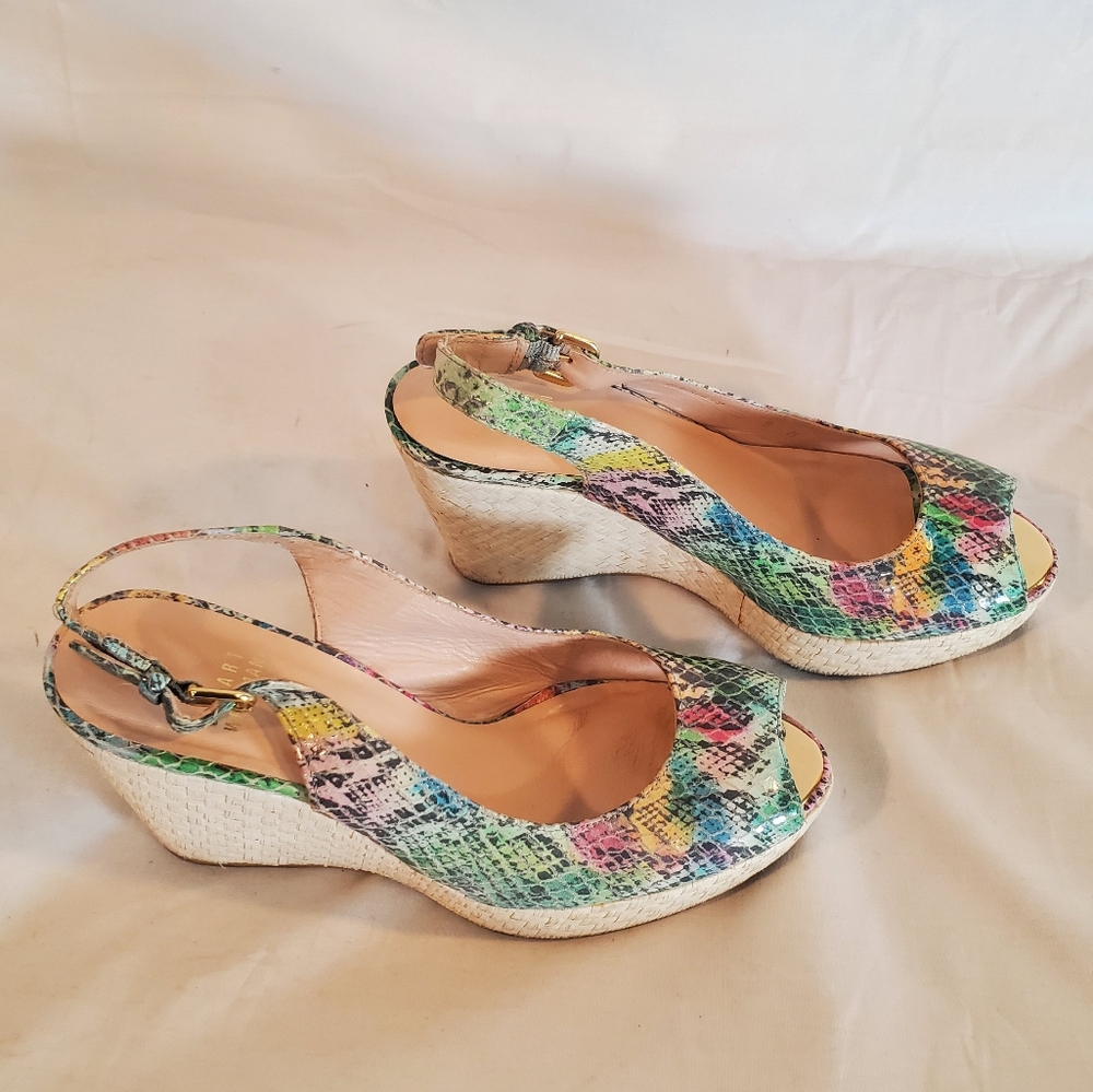 Stuart Weitzman Women's Size 8 Embossed Snake Skin Wedges With Peep Toe